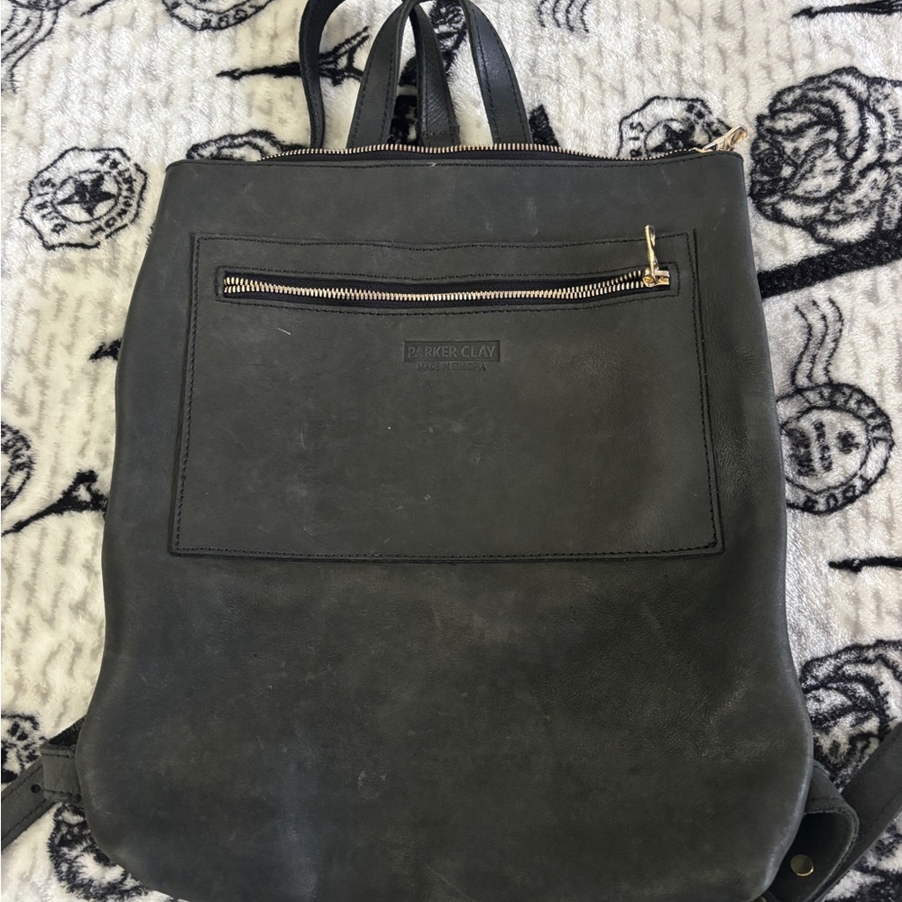 Parker Black Leather Backpack